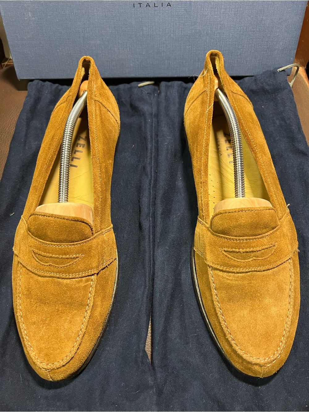 Zelli Italia Spaniel Suede Handcrafted Luxury Loafer Men’s Shoes Cognac Sz 12 M